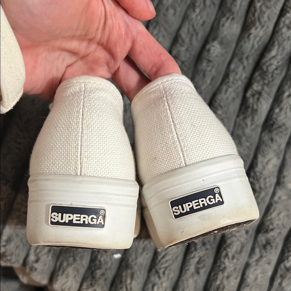 Superga Cream Platform Canvas Sneakers for Women - Picture 6 of 11